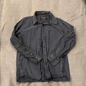 American Eagle Outfitters Navy and White Striped Shirt Vintage Fit